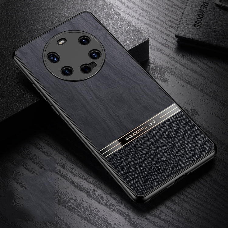 For Huawei Mate 40 Pro+ Shang Rui Wood Grain Skin PU + TPU Shockproof Case
