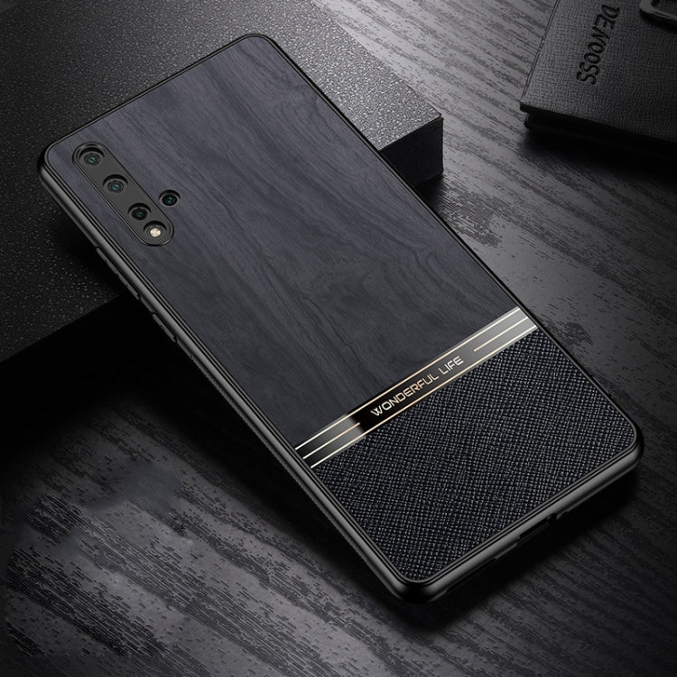 For Huawei nova 5 Shang Rui Wood Grain Skin PU + TPU Shockproof Case