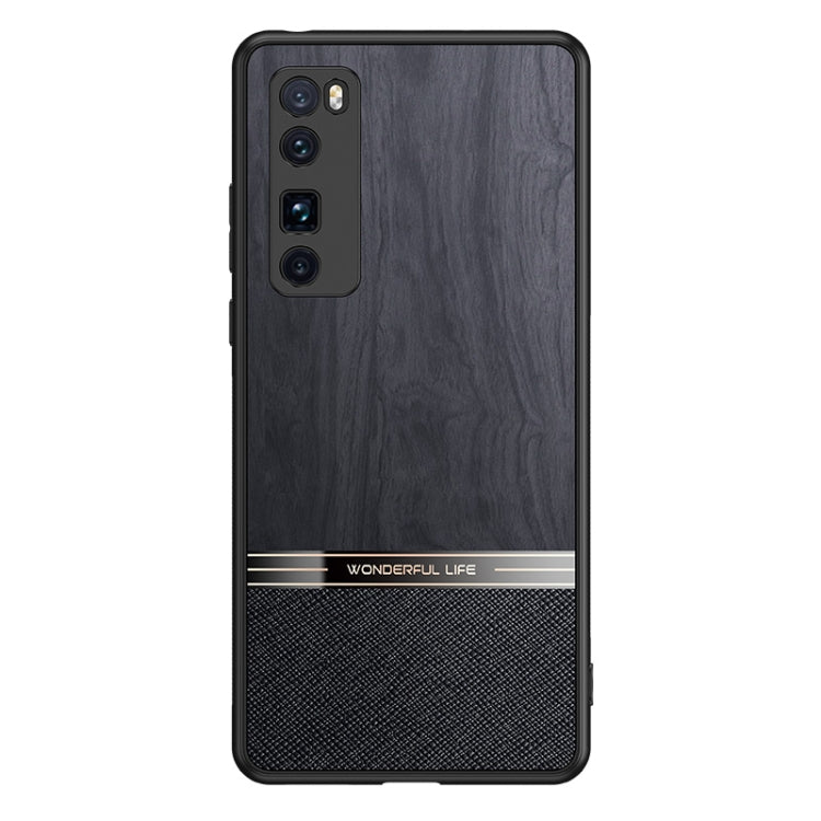 For Huawei nova 7 Pro 5G Shang Rui Wood Grain Skin PU + TPU Shockproof Case