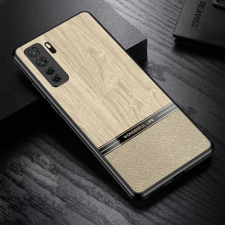 For Huawei nova 7 SE Shang Rui Wood Grain Skin PU + TPU Shockproof Case