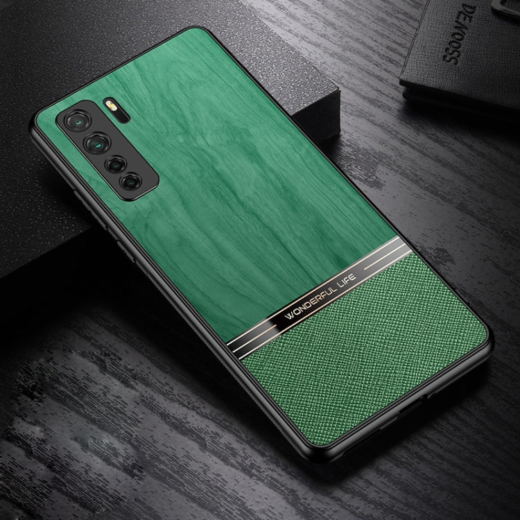 For Huawei nova 7 SE Shang Rui Wood Grain Skin PU + TPU Shockproof Case