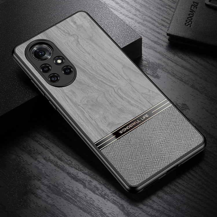 For Huawei nova 8 Pro 5G Shang Rui Wood Grain Skin PU + TPU Shockproof Case