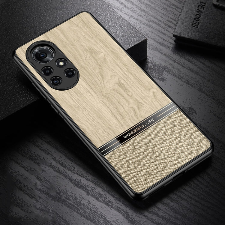 For Huawei nova 8 Pro 5G Shang Rui Wood Grain Skin PU + TPU Shockproof Case