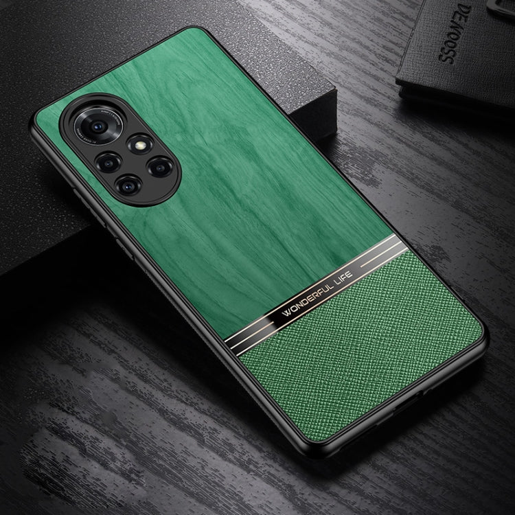 For Huawei nova 8 Pro 5G Shang Rui Wood Grain Skin PU + TPU Shockproof Case