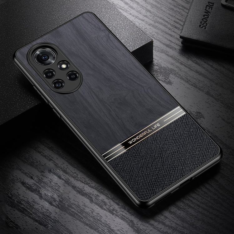 For Huawei nova 8 Pro 5G Shang Rui Wood Grain Skin PU + TPU Shockproof Case