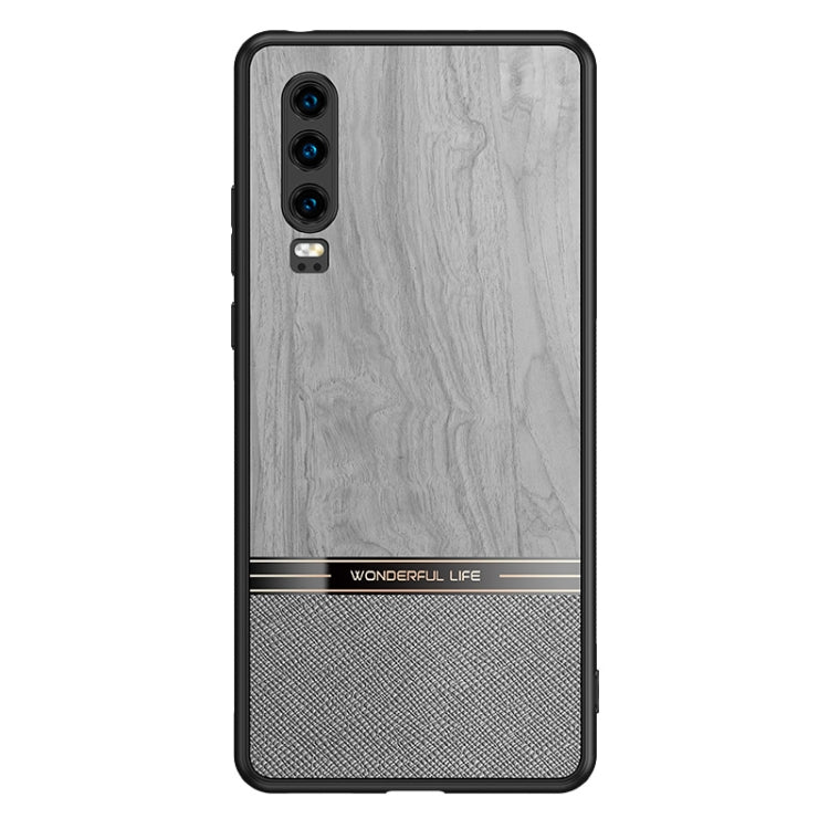 For Huawei P30 Shang Rui Wood Grain Skin PU + TPU Shockproof Case