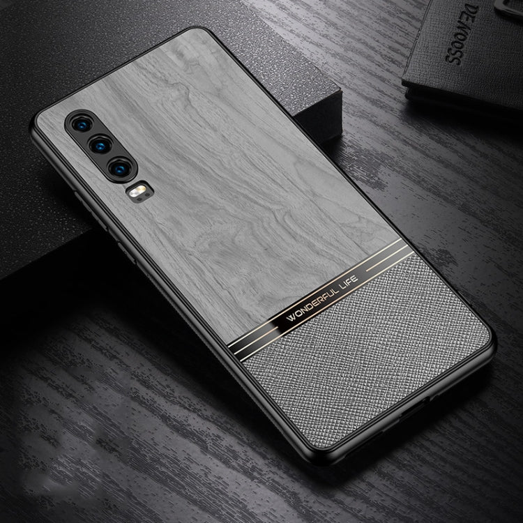 For Huawei P30 Shang Rui Wood Grain Skin PU + TPU Shockproof Case