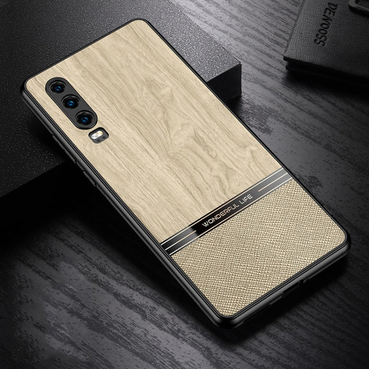 For Huawei P30 Shang Rui Wood Grain Skin PU + TPU Shockproof Case
