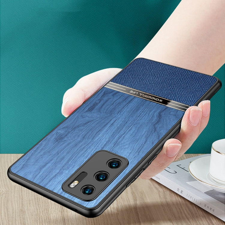For Huawei P30 Shang Rui Wood Grain Skin PU + TPU Shockproof Case