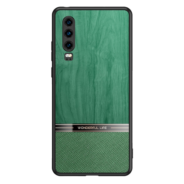 For Huawei P30 Shang Rui Wood Grain Skin PU + TPU Shockproof Case