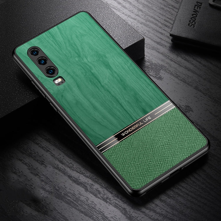 For Huawei P30 Shang Rui Wood Grain Skin PU + TPU Shockproof Case