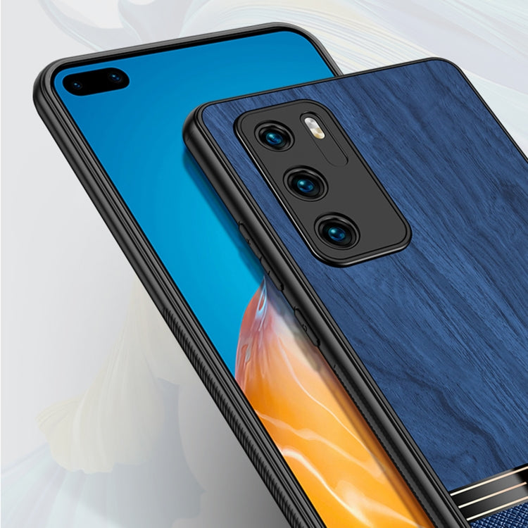 For Huawei P30 Shang Rui Wood Grain Skin PU + TPU Shockproof Case