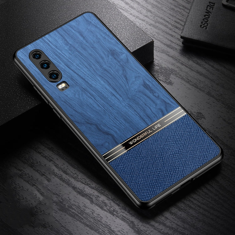 For Huawei P30 Shang Rui Wood Grain Skin PU + TPU Shockproof Case