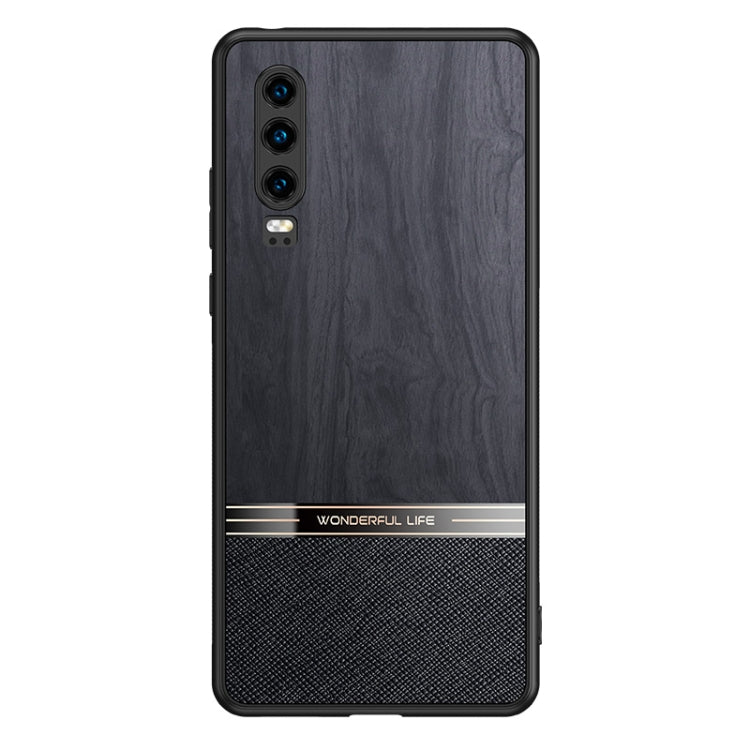 For Huawei P30 Shang Rui Wood Grain Skin PU + TPU Shockproof Case