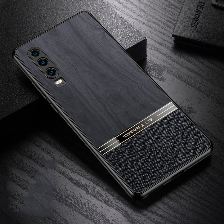 For Huawei P30 Shang Rui Wood Grain Skin PU + TPU Shockproof Case