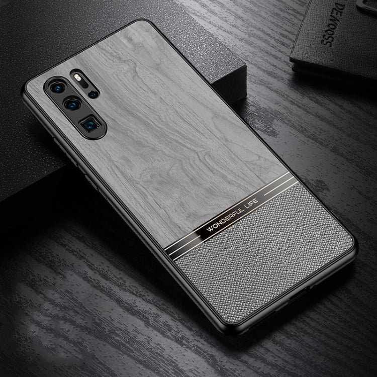 For Huawei P30 Pro Shang Rui Wood Grain Skin PU + TPU Shockproof Case