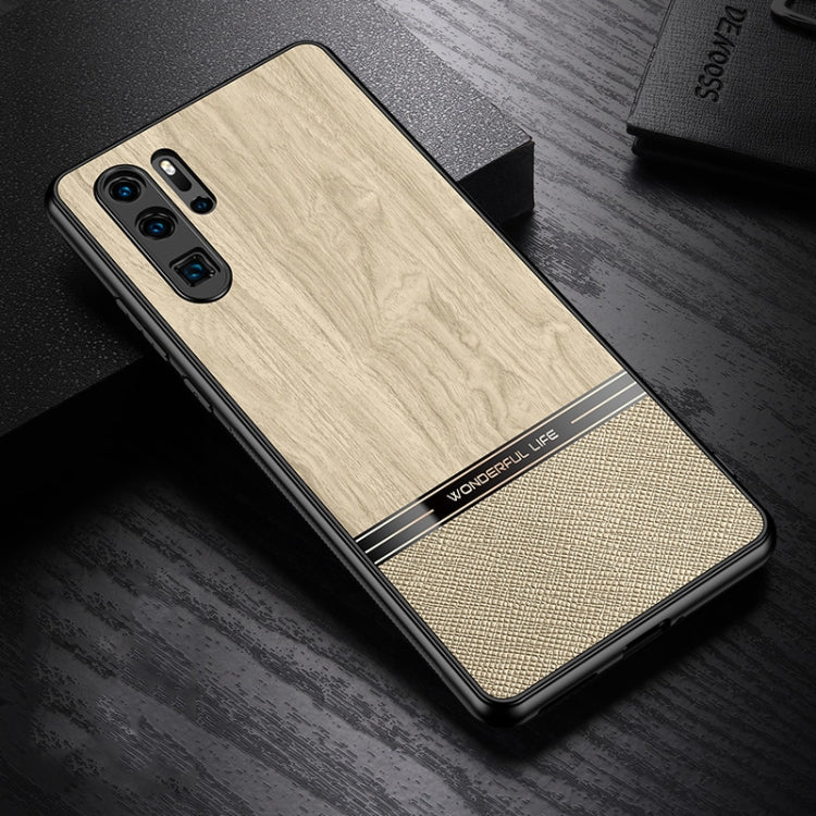 For Huawei P30 Pro Shang Rui Wood Grain Skin PU + TPU Shockproof Case