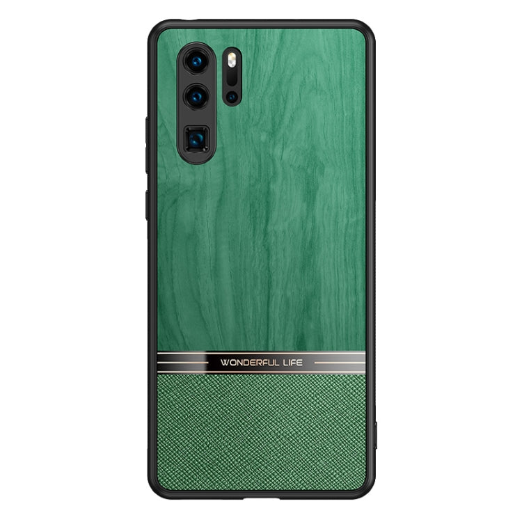For Huawei P30 Pro Shang Rui Wood Grain Skin PU + TPU Shockproof Case