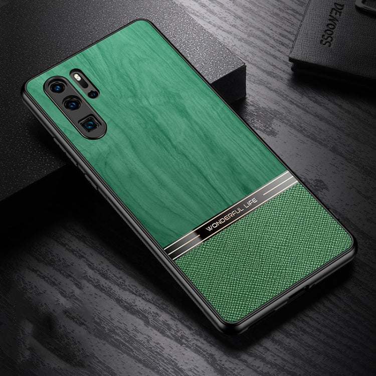 For Huawei P30 Pro Shang Rui Wood Grain Skin PU + TPU Shockproof Case