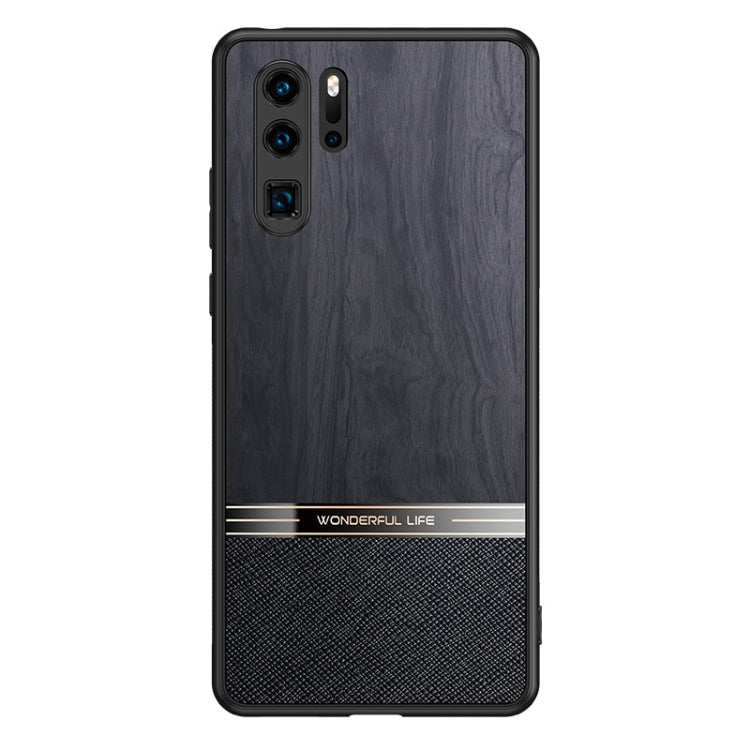 For Huawei P30 Pro Shang Rui Wood Grain Skin PU + TPU Shockproof Case