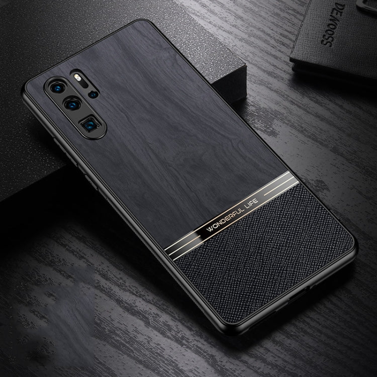 For Huawei P30 Pro Shang Rui Wood Grain Skin PU + TPU Shockproof Case