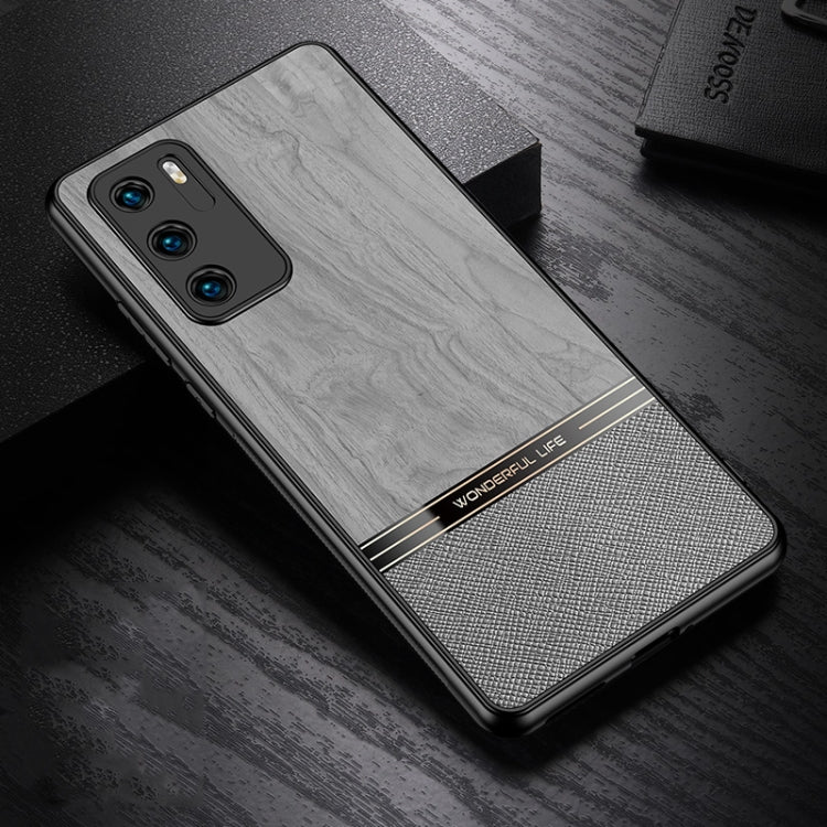 For Huawei P40 Shang Rui Wood Grain Skin PU + TPU Shockproof Case