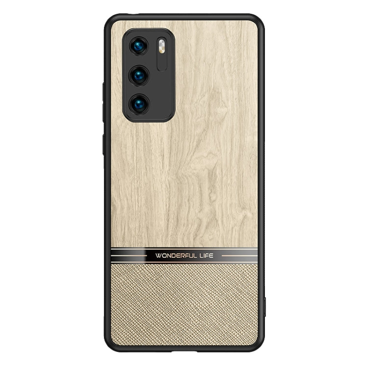 For Huawei P40 Shang Rui Wood Grain Skin PU + TPU Shockproof Case