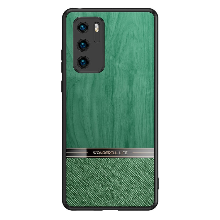 For Huawei P40 Shang Rui Wood Grain Skin PU + TPU Shockproof Case
