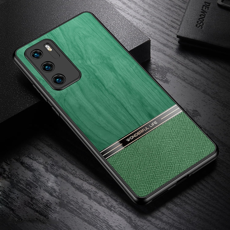For Huawei P40 Shang Rui Wood Grain Skin PU + TPU Shockproof Case