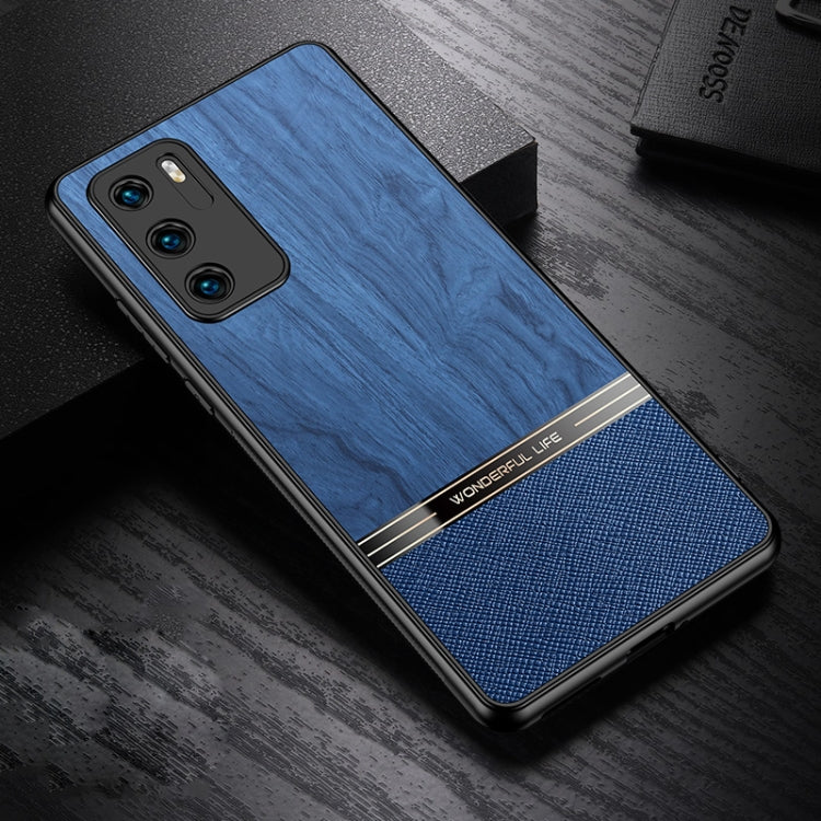 For Huawei P40 Shang Rui Wood Grain Skin PU + TPU Shockproof Case