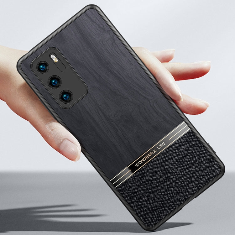 For Huawei P40 Shang Rui Wood Grain Skin PU + TPU Shockproof Case