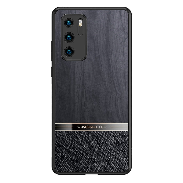 For Huawei P40 Shang Rui Wood Grain Skin PU + TPU Shockproof Case