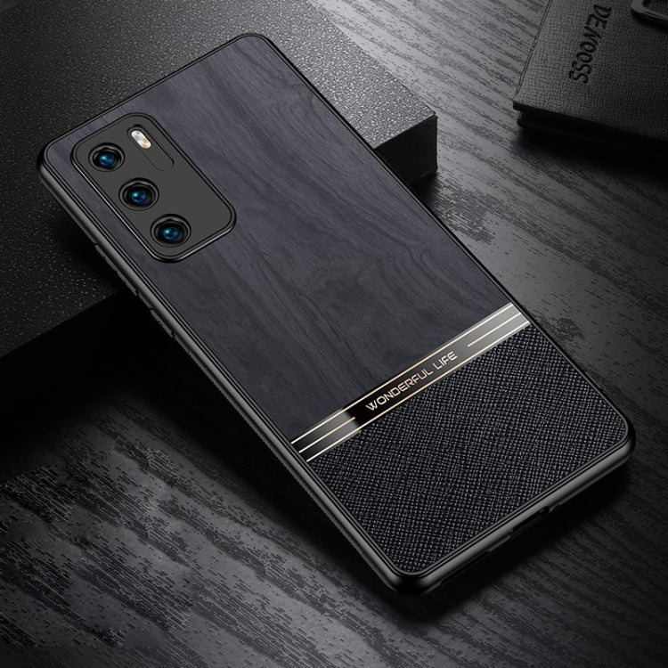 For Huawei P40 Shang Rui Wood Grain Skin PU + TPU Shockproof Case