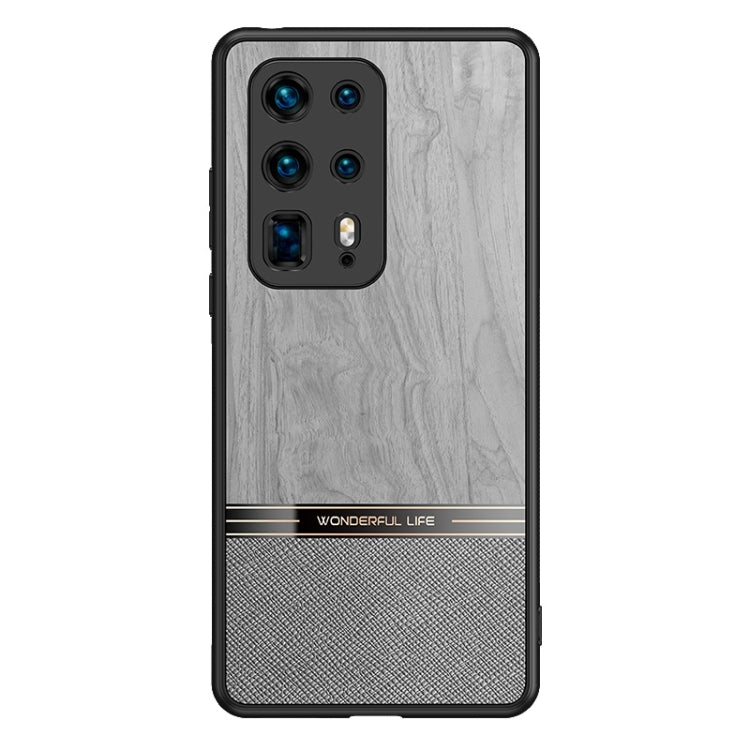 For Huawei P40 Pro+ Shang Rui Wood Grain Skin PU + TPU Shockproof Case