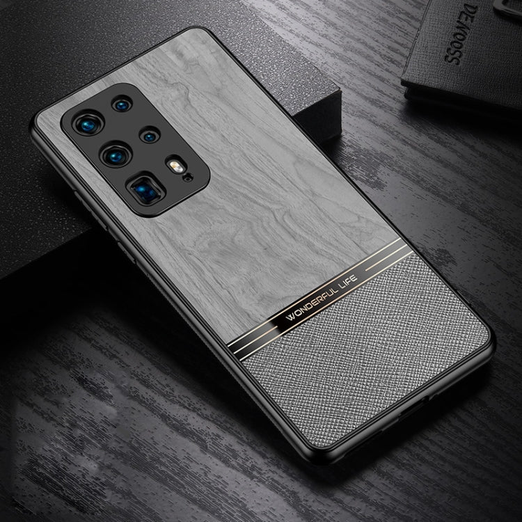 For Huawei P40 Pro+ Shang Rui Wood Grain Skin PU + TPU Shockproof Case