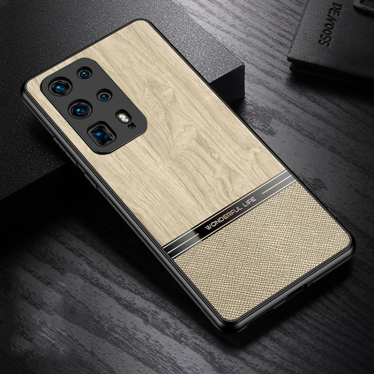 For Huawei P40 Pro+ Shang Rui Wood Grain Skin PU + TPU Shockproof Case
