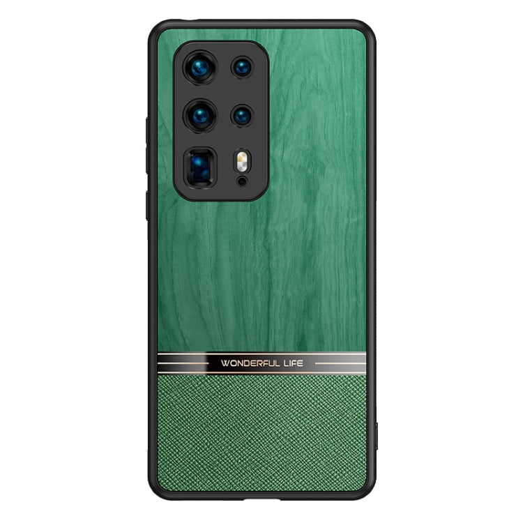 For Huawei P40 Pro+ Shang Rui Wood Grain Skin PU + TPU Shockproof Case