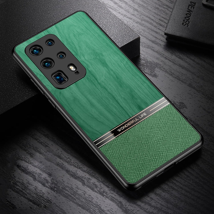 For Huawei P40 Pro+ Shang Rui Wood Grain Skin PU + TPU Shockproof Case