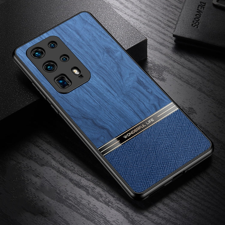 For Huawei P40 Pro+ Shang Rui Wood Grain Skin PU + TPU Shockproof Case