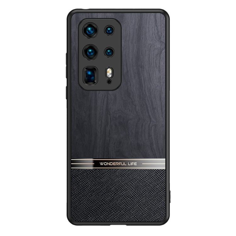 For Huawei P40 Pro+ Shang Rui Wood Grain Skin PU + TPU Shockproof Case