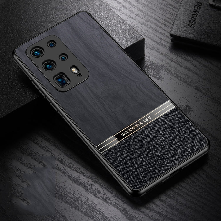 For Huawei P40 Pro+ Shang Rui Wood Grain Skin PU + TPU Shockproof Case