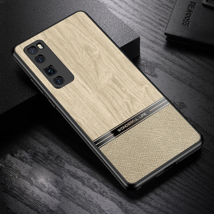 For Huawei nova 7 5G Shang Rui Wood Grain Skin PU + TPU Shockproof Case