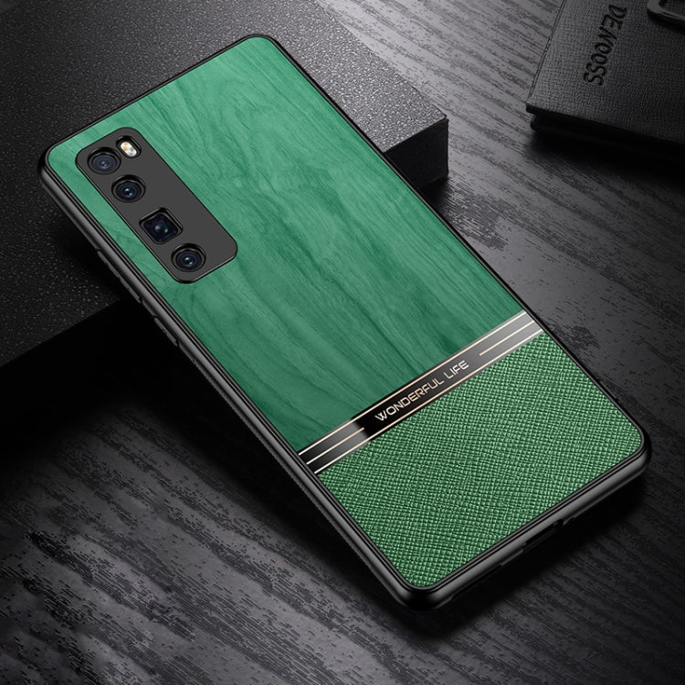 For Huawei nova 7 5G Shang Rui Wood Grain Skin PU + TPU Shockproof Case