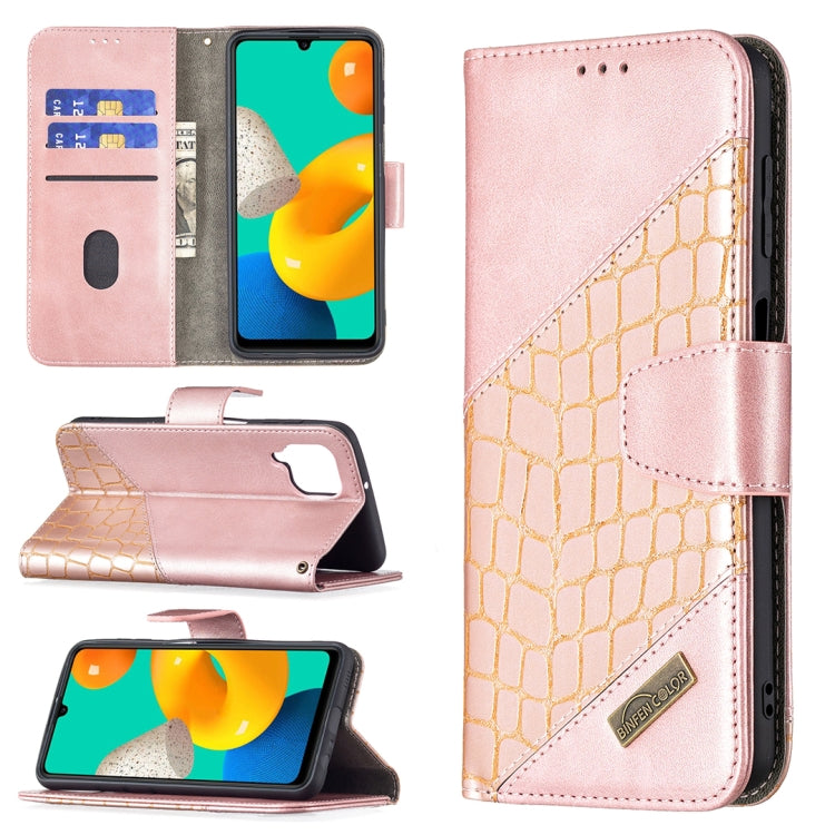 For Samsung Galaxy M32 Matching Color Crocodile Texture Horizontal Flip PU Leather Case with Wallet & Holder & Card Slots