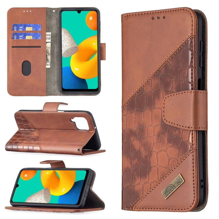 For Samsung Galaxy M32 Matching Color Crocodile Texture Horizontal Flip PU Leather Case with Wallet & Holder & Card Slots
