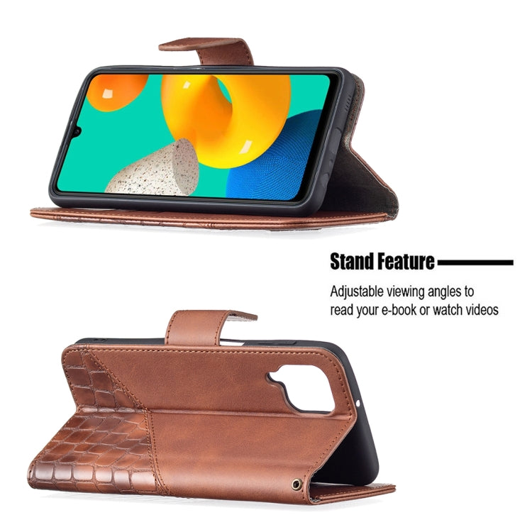 For Samsung Galaxy M32 Matching Color Crocodile Texture Horizontal Flip PU Leather Case with Wallet & Holder & Card Slots