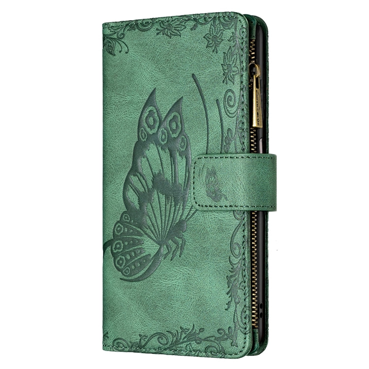 For Samsung Galaxy M32 Flying Butterfly Embossing Pattern Zipper Horizontal Flip Leather Case with Holder & Card Slots & Wallet