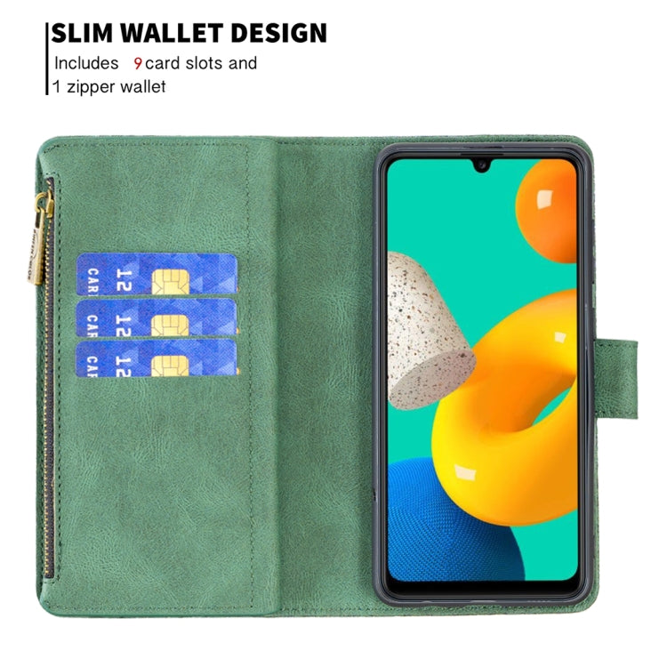 For Samsung Galaxy M32 Flying Butterfly Embossing Pattern Zipper Horizontal Flip Leather Case with Holder & Card Slots & Wallet