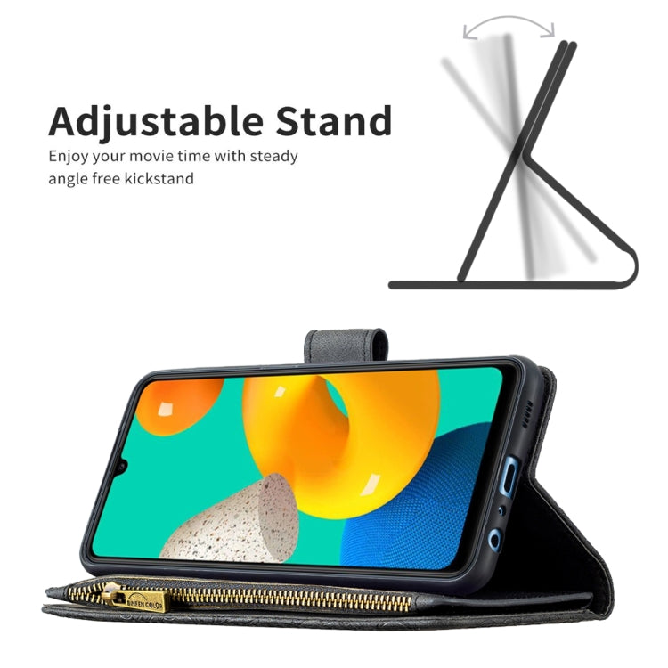 For Samsung Galaxy M32 Flying Butterfly Embossing Pattern Zipper Horizontal Flip Leather Case with Holder & Card Slots & Wallet