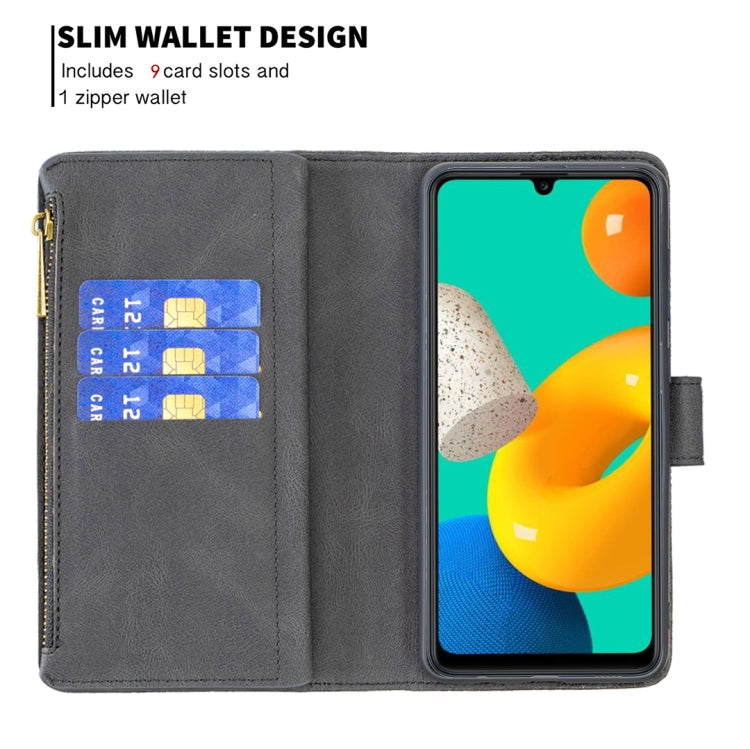 For Samsung Galaxy M32 Flying Butterfly Embossing Pattern Zipper Horizontal Flip Leather Case with Holder & Card Slots & Wallet